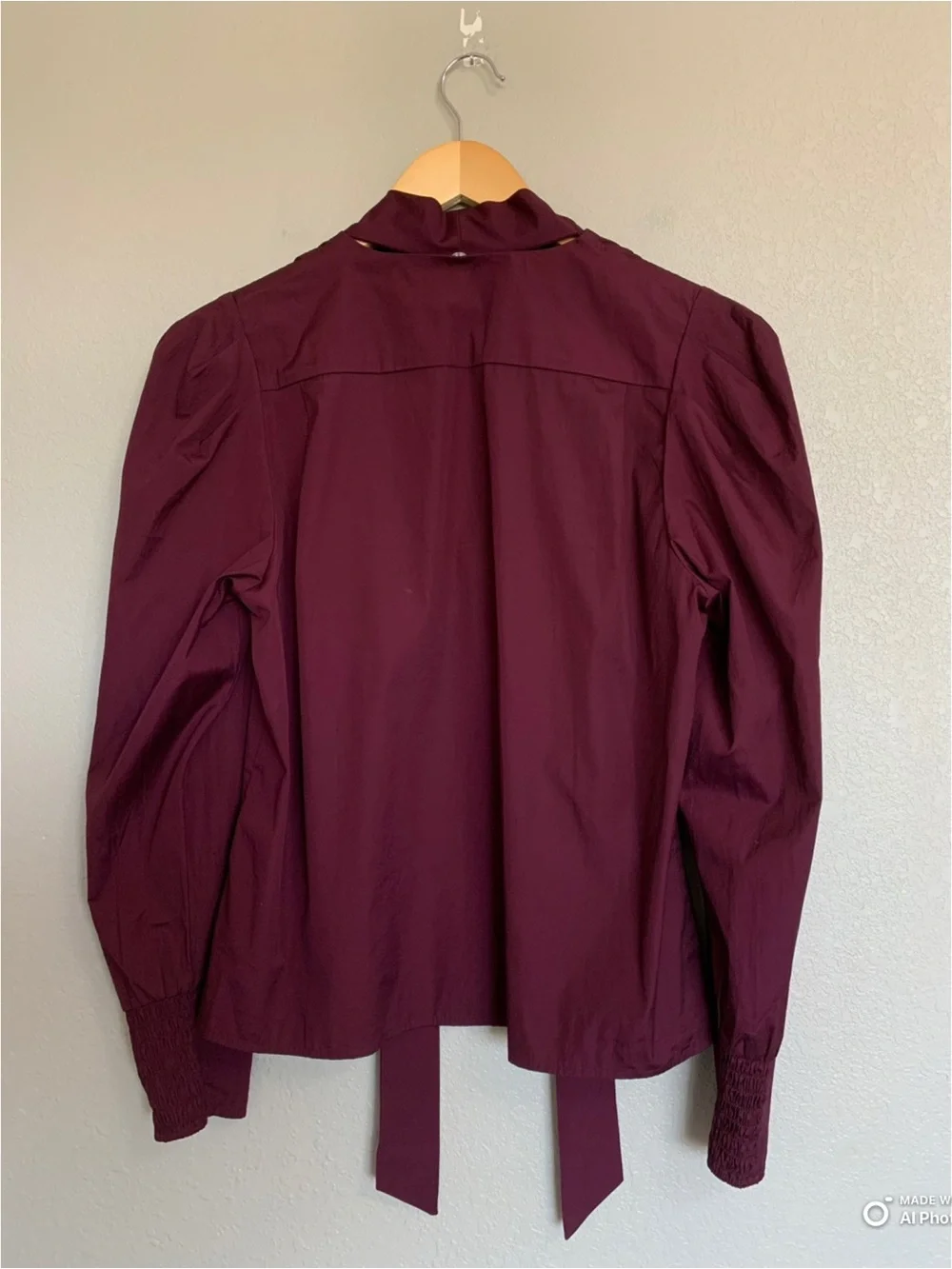 Madewell Medium V-Neck Button Front Top With Neck Tie in Dark Pomegranate NWOT